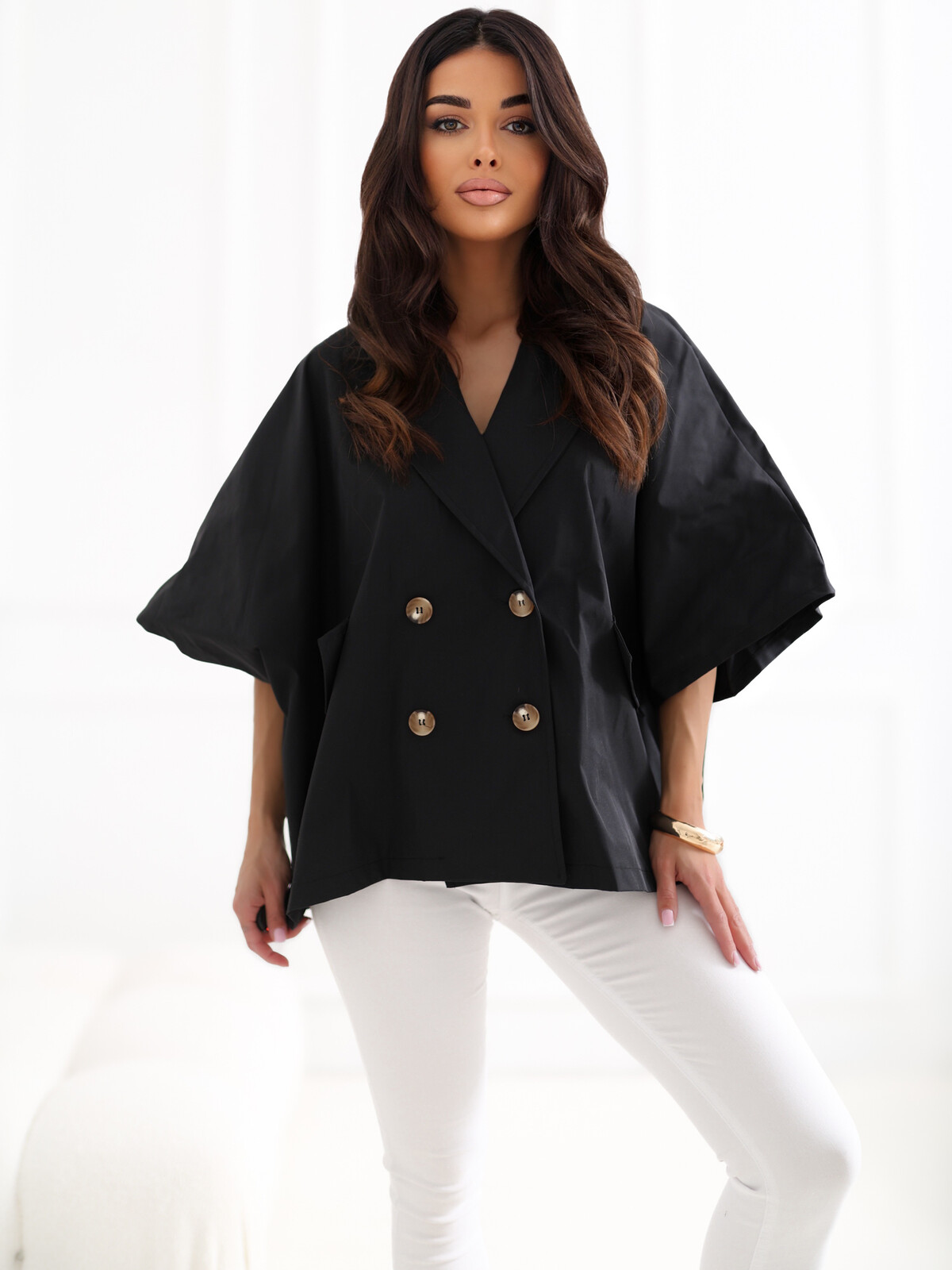 Čierny oversized kabát RUE PARIS