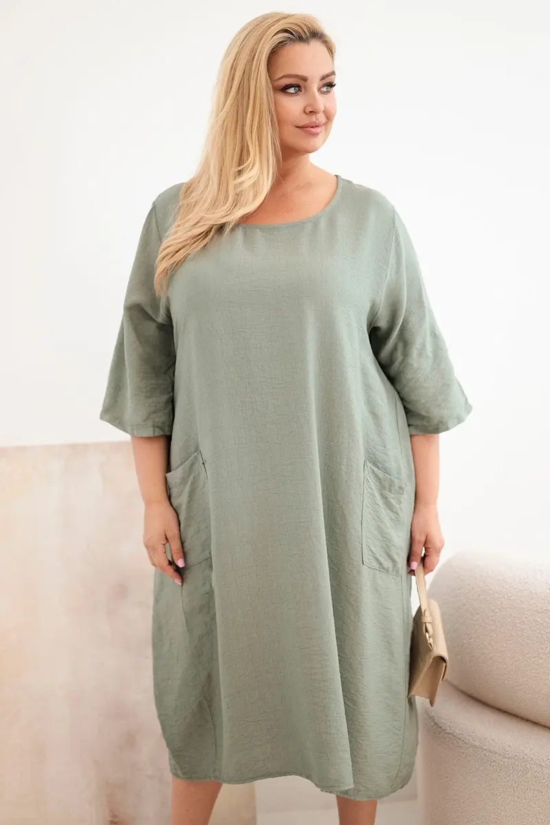 Plus size šaty s vreckami khaki