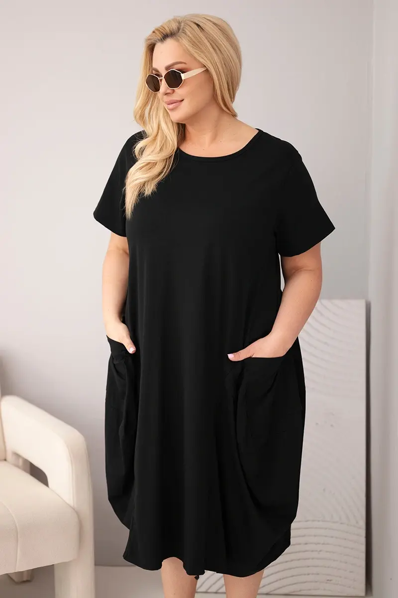 Dámske plus-size šaty s vreckami čierne