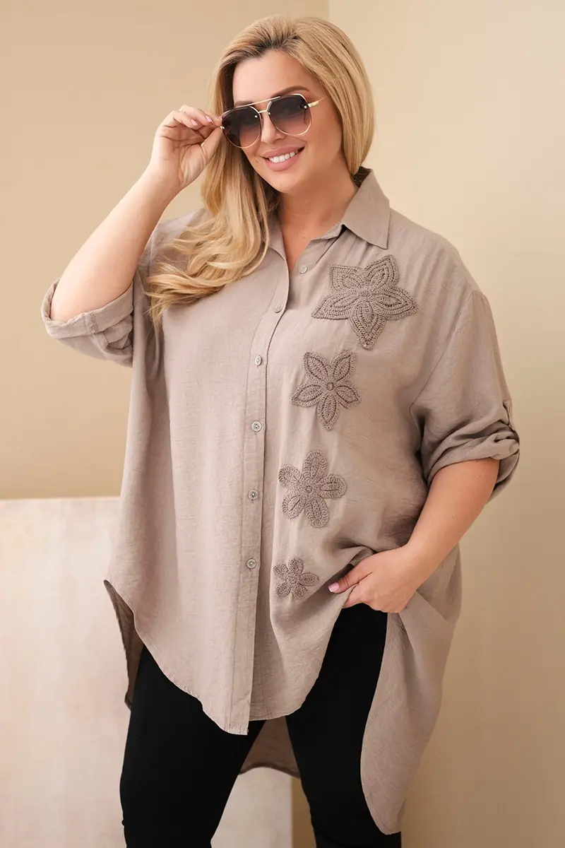 Dámska plus-size viskózová košeľa s výšivkou
