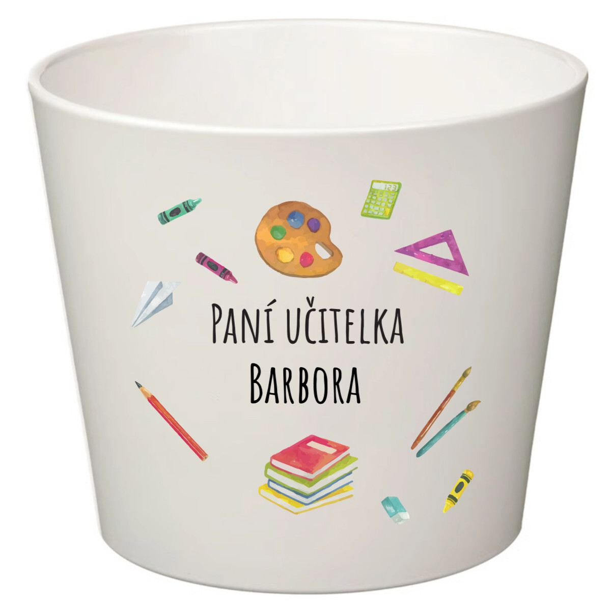 Bílý keramický květináč pro paní učitelku/pana učitele (pomůcky) - malý
