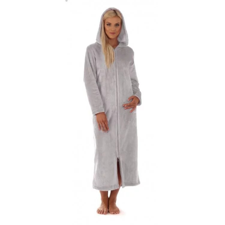 Dámsky dlhý župan s kapucňou na zips SIENA 3656 9151 Light Grey - Vestis XXL světle šedá