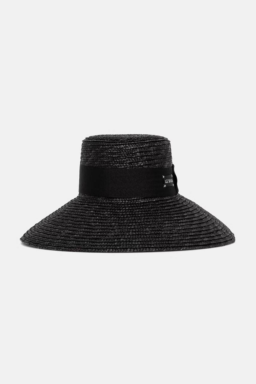 LE SH KA headwear klobúk so širokým okrajom dámsky Black Straw Veil