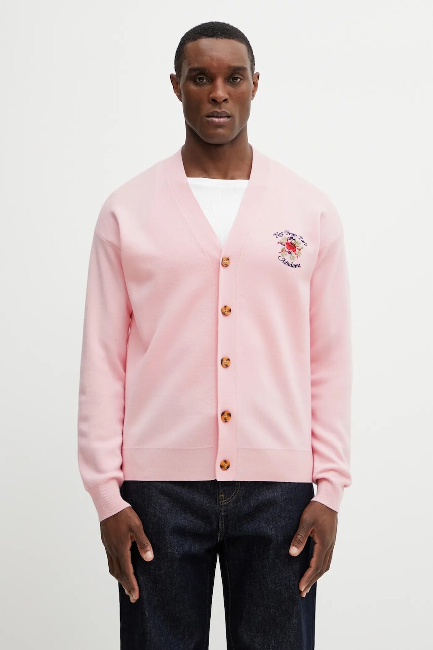 Vlnený kardigán Drôle de Monsieur Slogan Rose