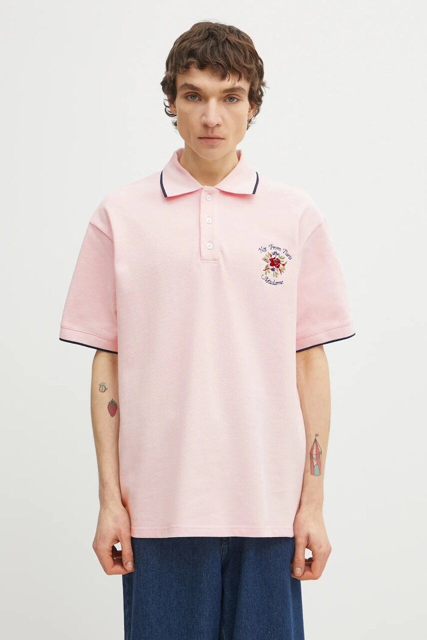Bavlnené polo tričko Drôle de Monsieur Polo Piqué Slogan Rose