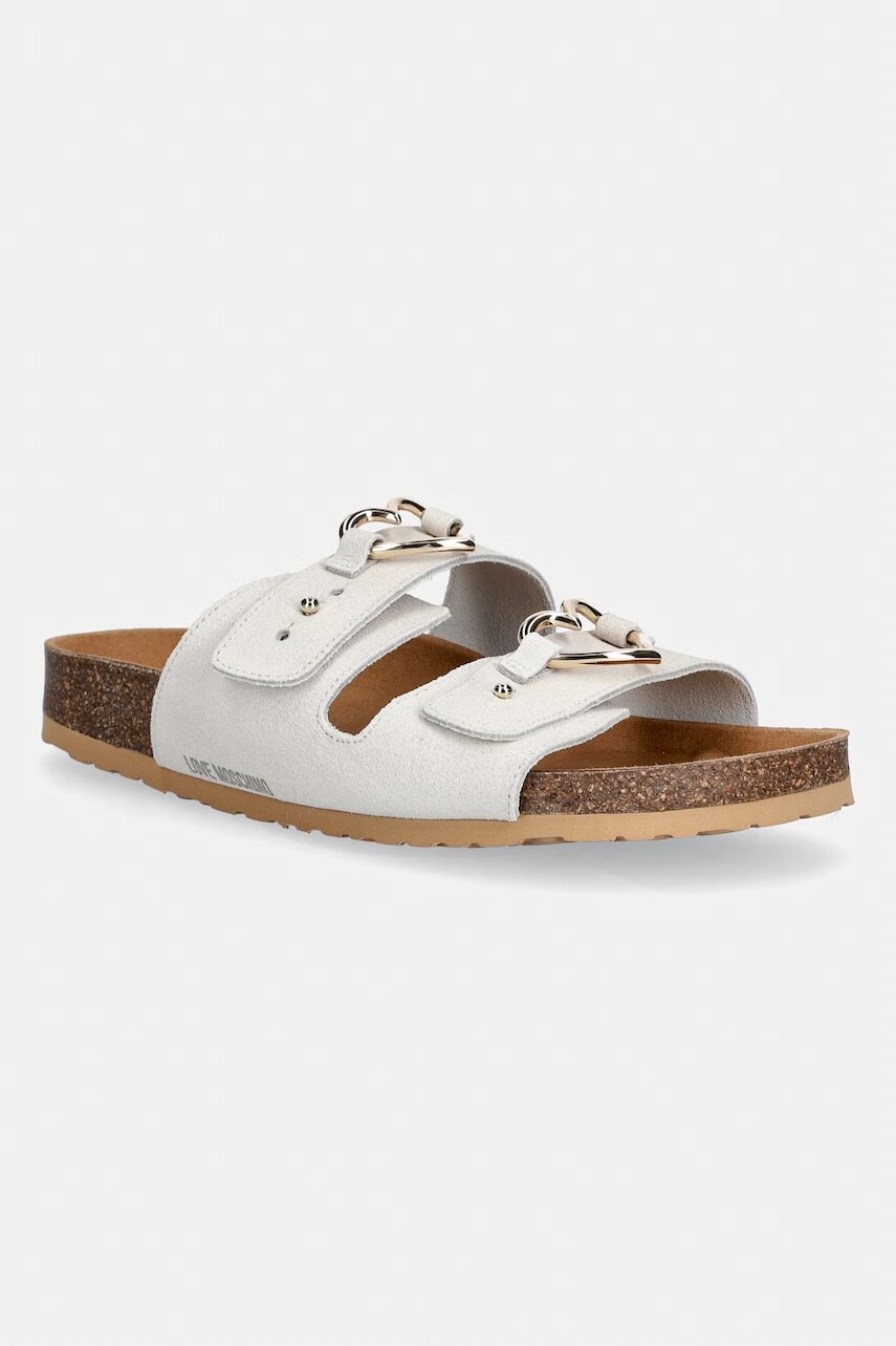 Love Moschino šľapky na plochom podpätku dámske semišové