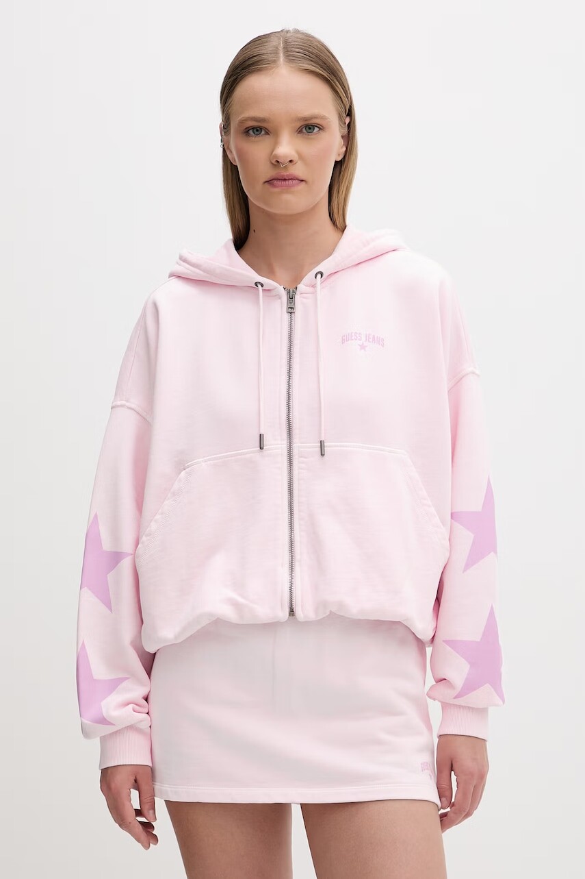 Guess Jeans mikina na zips s kapucňou dámska bavlnená