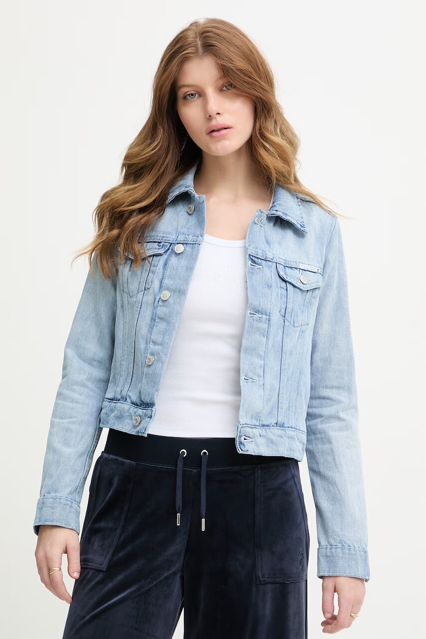 Juicy Couture džínsová bunda dámska bavlnená DIAMANTE CROPPE