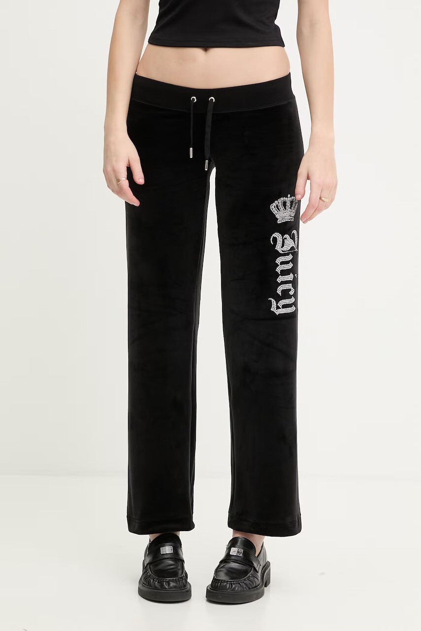 Juicy Couture teplákové nohavice dámske zamatové GOTHIC CROWN