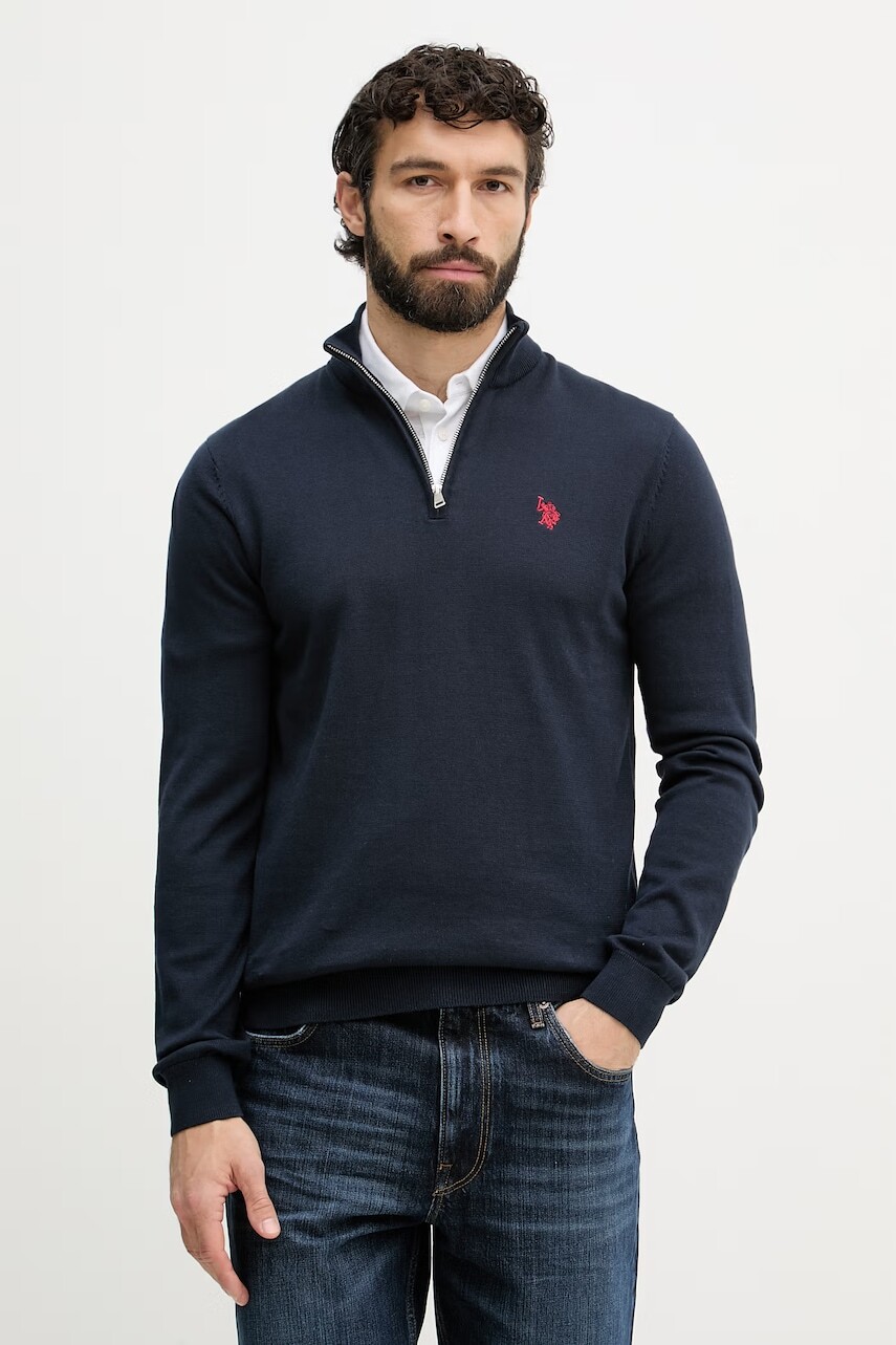 U.S. Polo Assn. sveter pánsky bavlnený COTTON 1/4 ZIP NECK