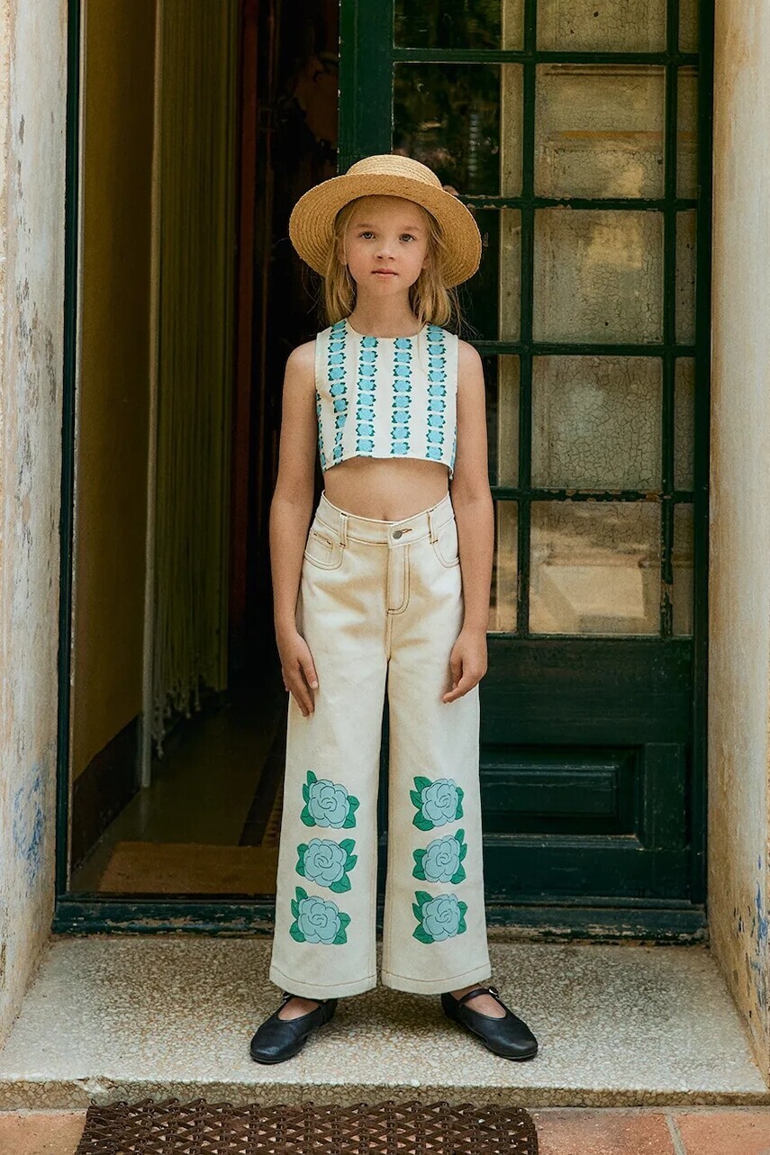 Tinycottons detské rifle BLUE FLOWER PRINT DENIM JEANS