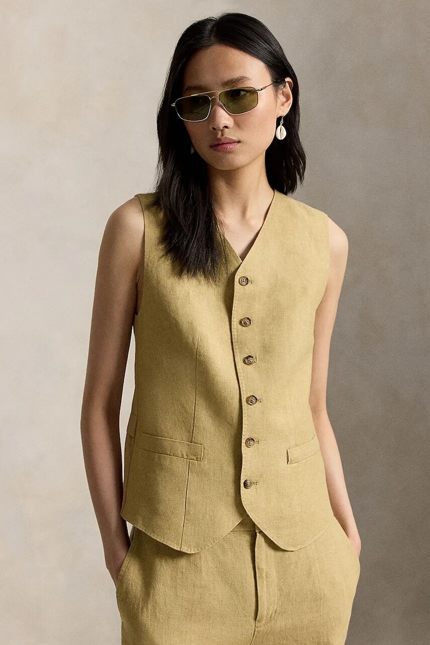 Polo Ralph Lauren jednoradová vesta dámska ľanová DELAVE LINEN-WVN-BLAZER/SPORT COAT