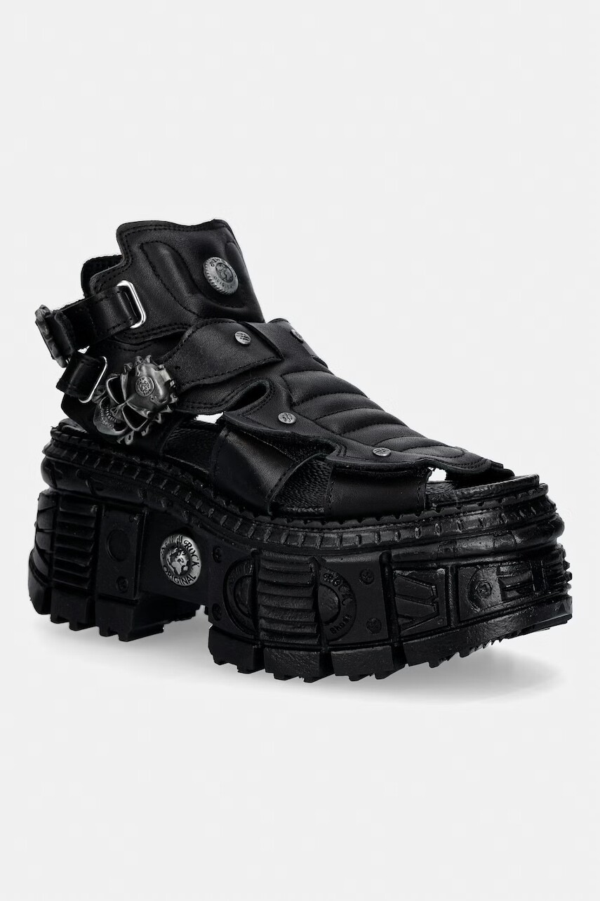 New Rock sandále dámske kožené ITALI NEGRO, TANK CASCO NEGRO PIN LATERA