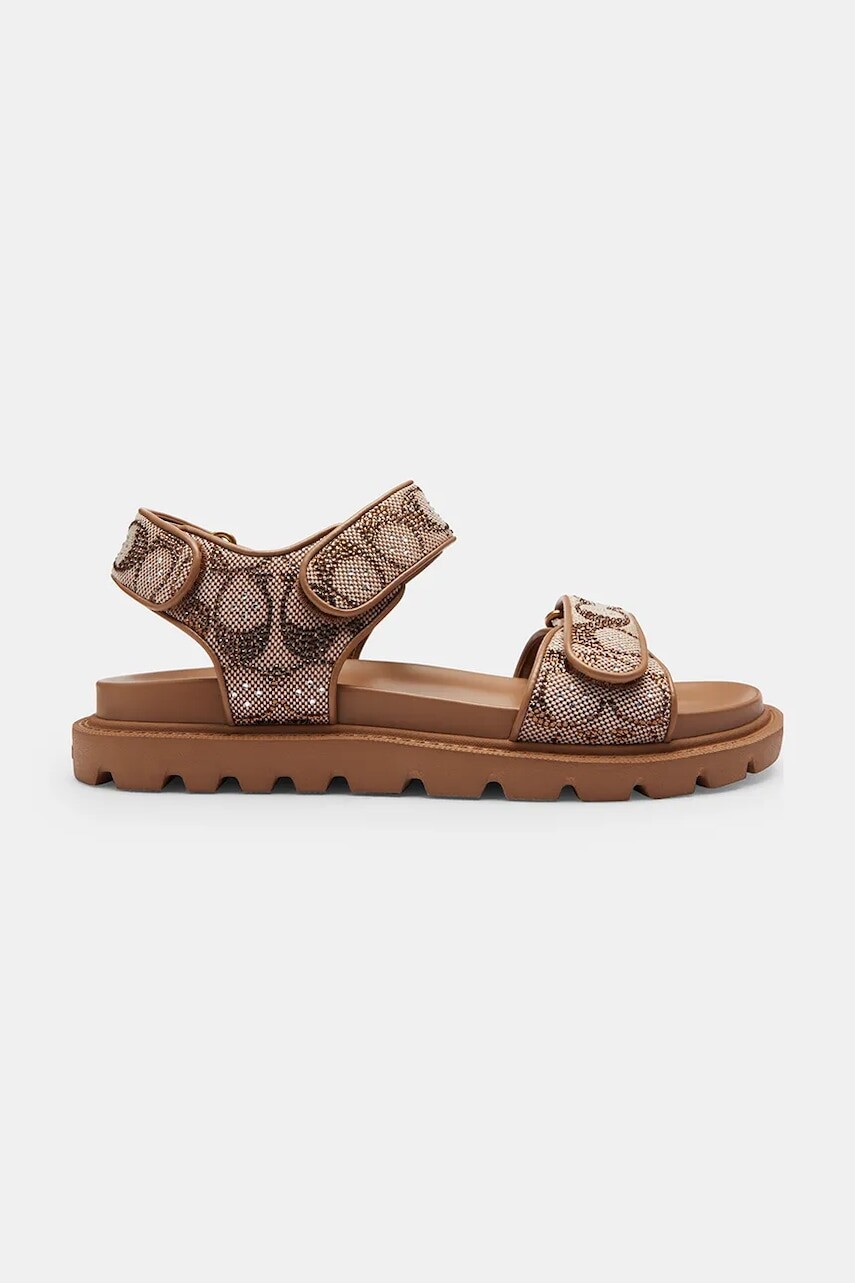Coach sandále na plochom podpätku dámske kožené Brynn Crystal Signature Sandal