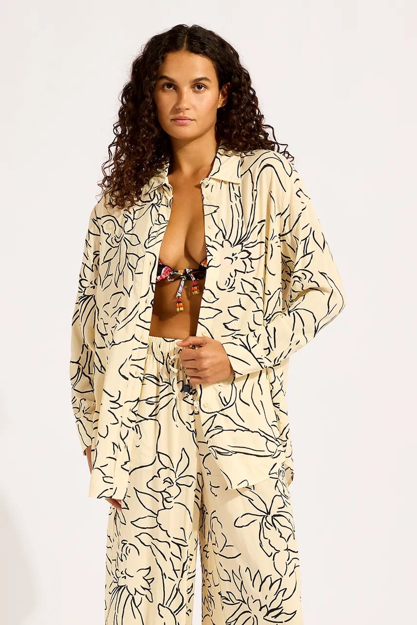 Seafolly košeľa dámska z viskózy Long Sleeve Shirt