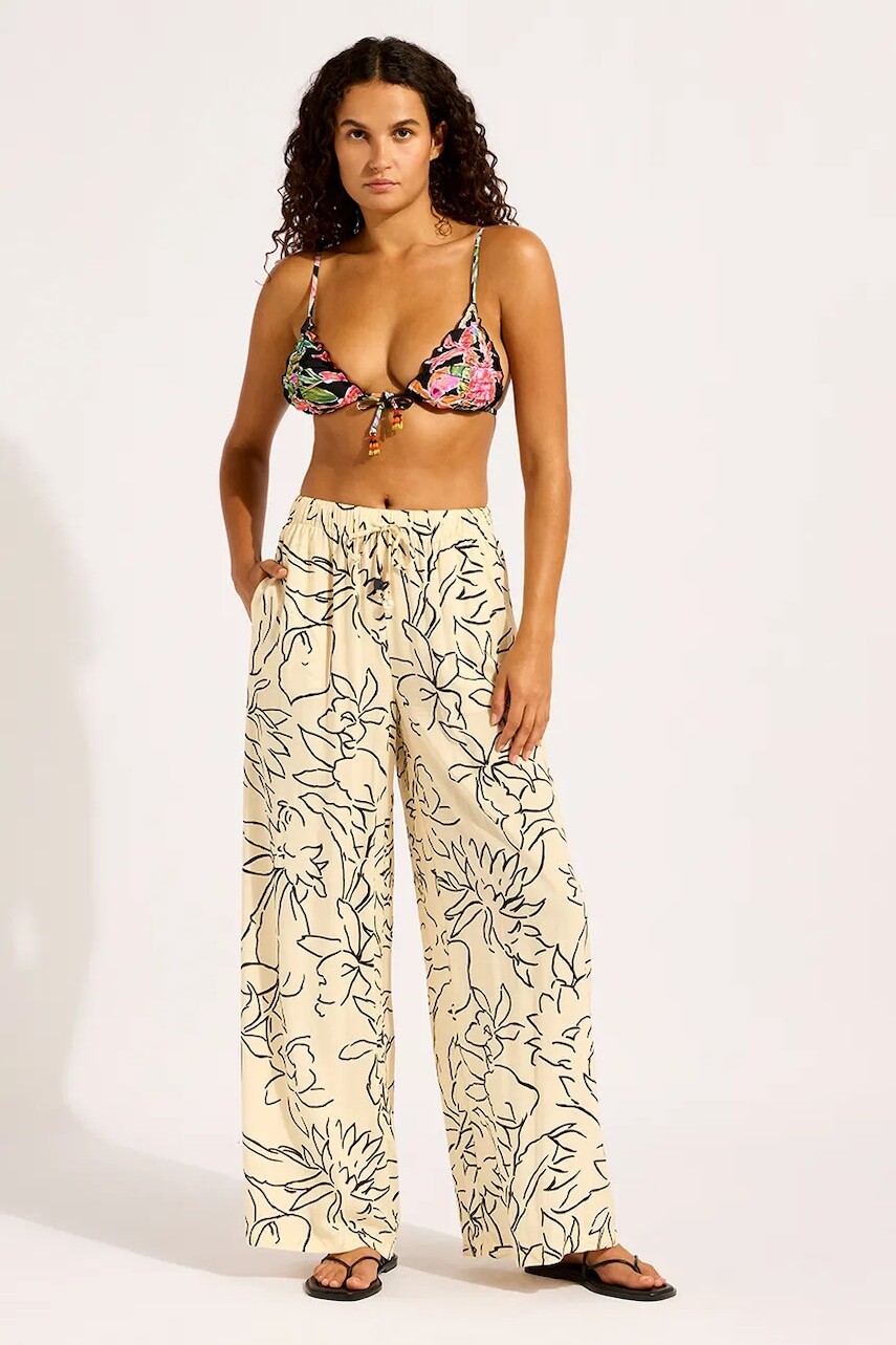 Seafolly nohavice wide leg dámske z viskózy Drawcord Wide