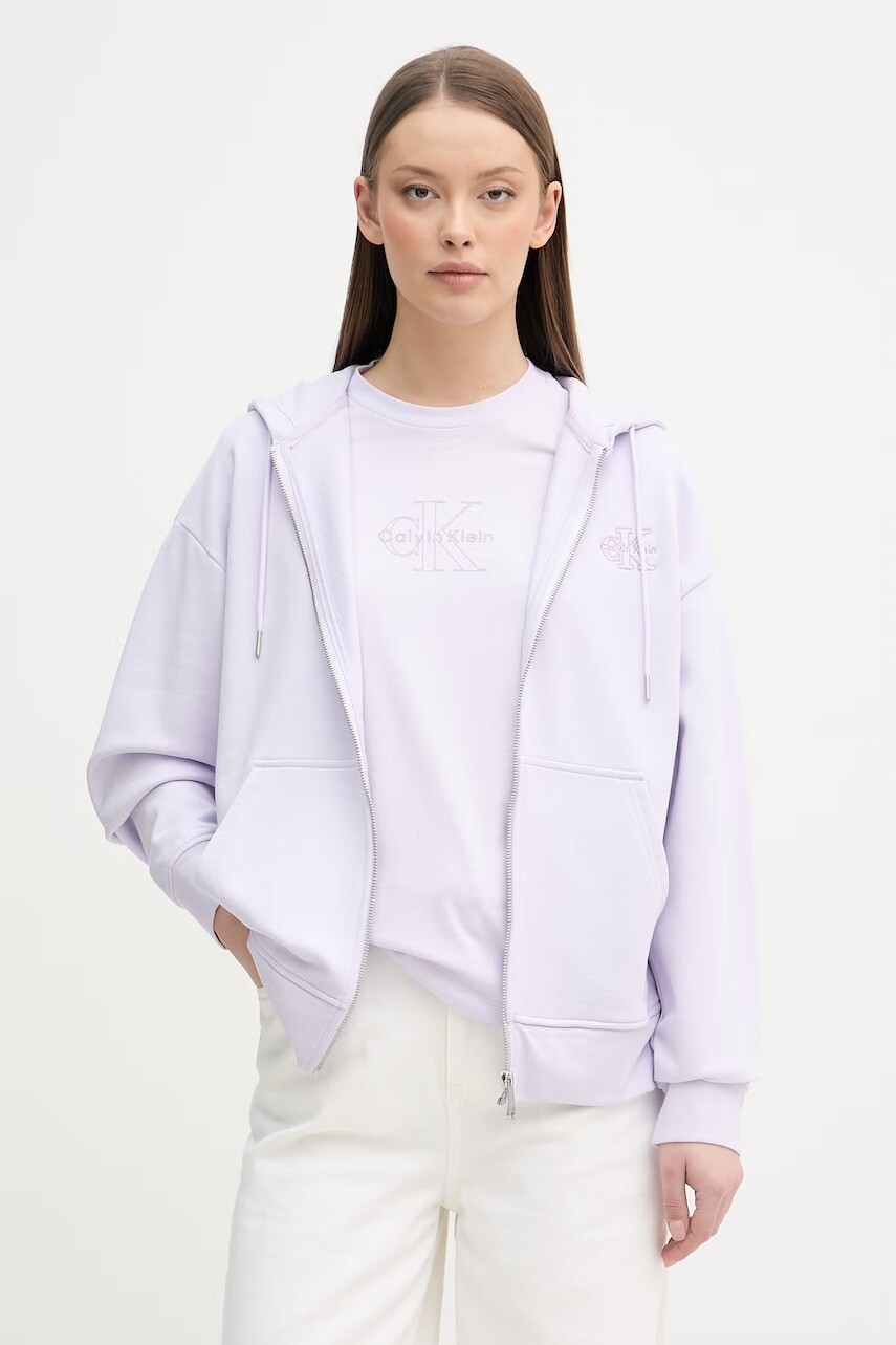 Calvin Klein Jeans mikina na zips s kapucňou dámska bavlnená