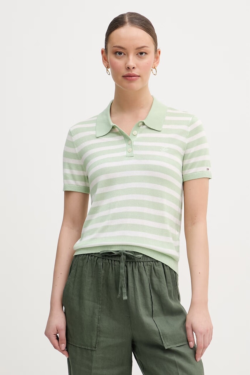 Tommy Hilfiger úpletové polo tričko dámske s prímesou hodvábu