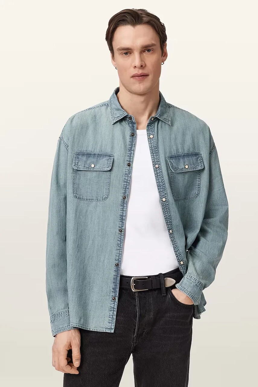 AllSaints košeľa pánska rifľová GRIBBS
