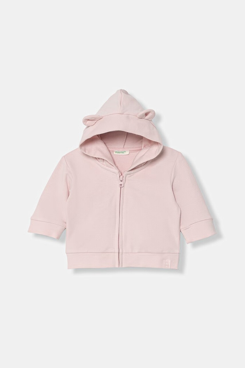 United Colors of Benetton detská bavlnená mikina na zips s kapucňou s elastanom