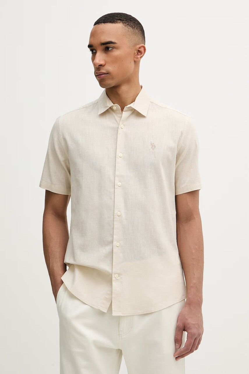 U.S. Polo Assn. Košeľa safari pánska s ľanom LINEN BLEND SS