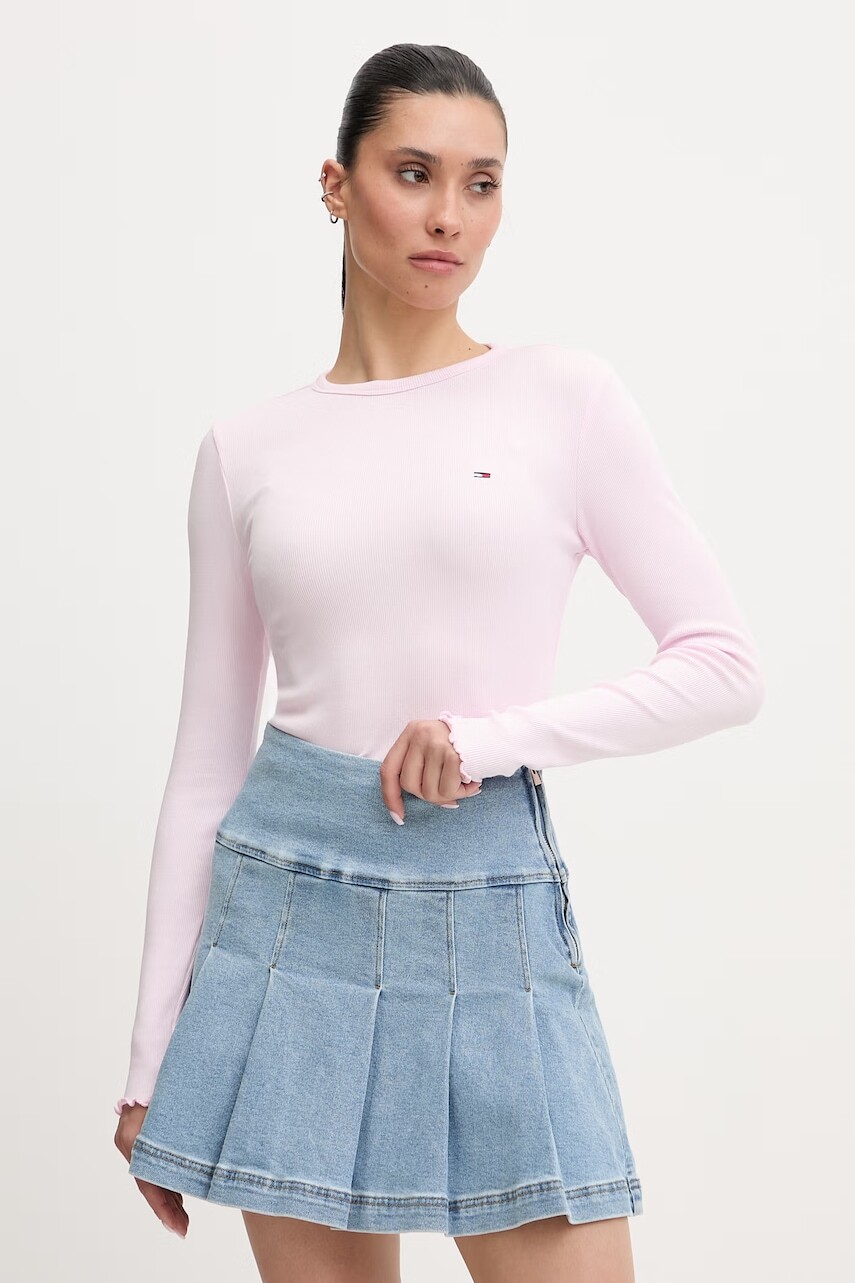 Tommy Jeans tričko s dlhým rukávom dámske bavlnené s elastanom