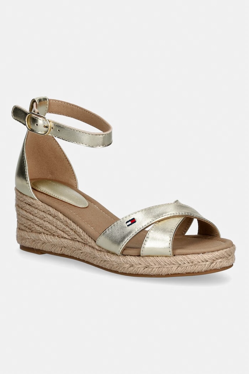 Tommy Hilfiger sandále na platforme po celej dĺžke kožené MID WEDGE ESPAD X CROSS GOLD