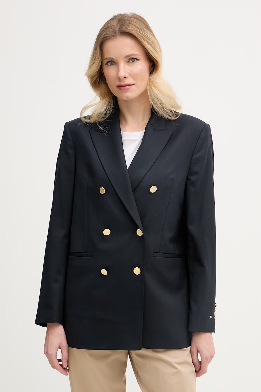 Tommy Hilfiger dvojradové sako dámske s prímesou vlny