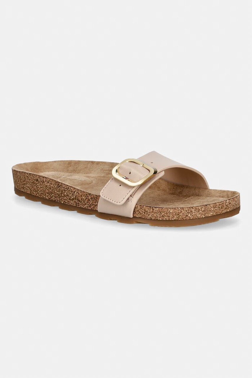 Tommy Hilfiger šľapky dámske kožené TH CLASSIC CORK SANDAL PEARL LTH