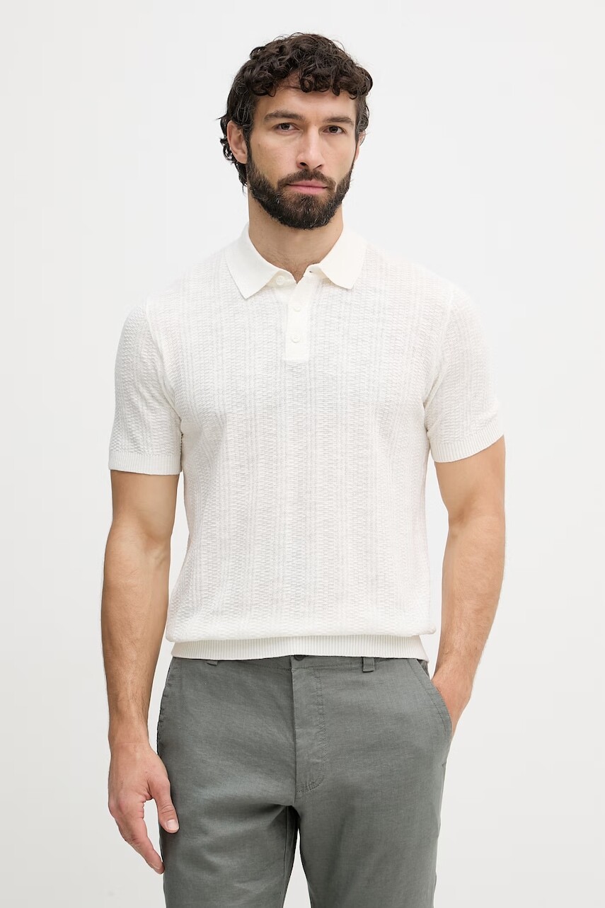United Colors of Benetton úpletové polo tričko pánske s prímesou ľanu