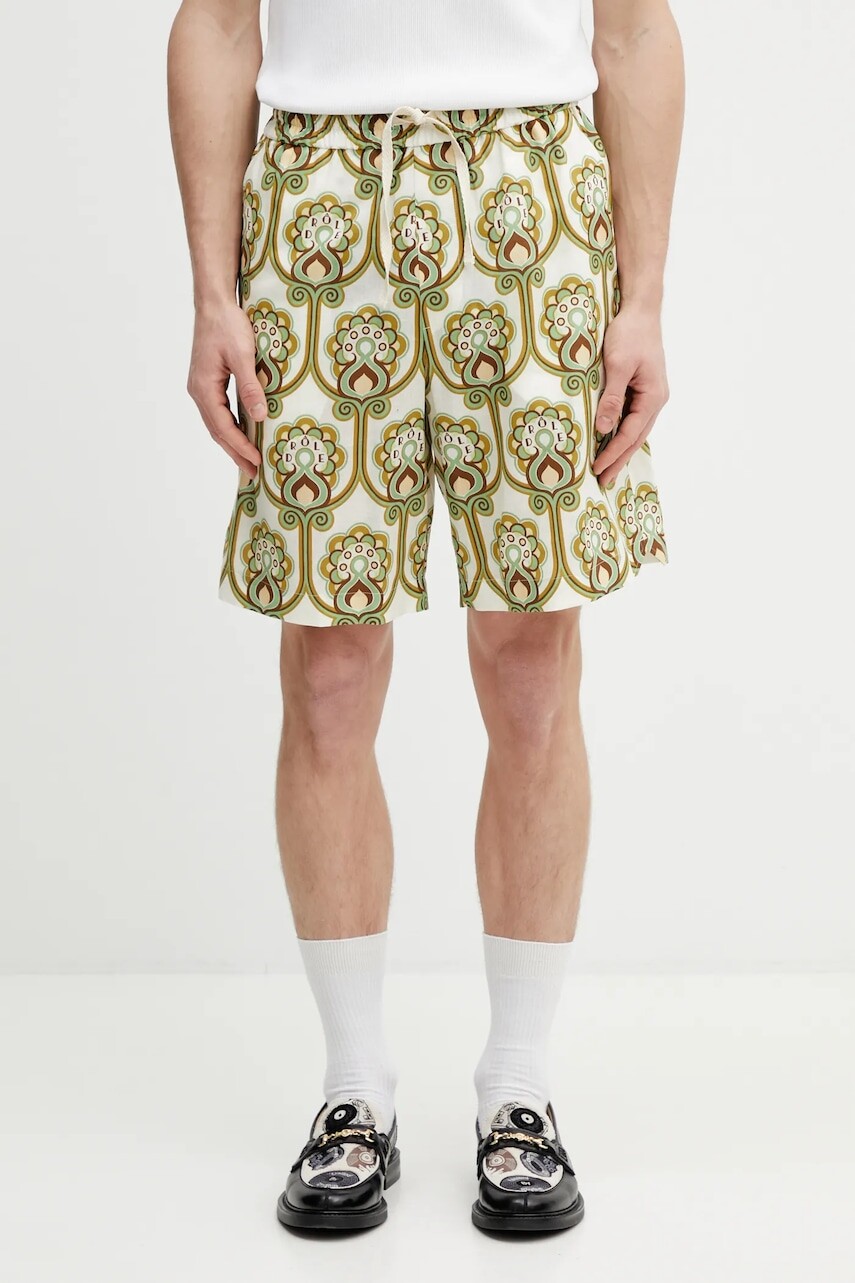 Šortky s prímesou ľanu Drôle de Monsieur Short Tapisserie Florale Lin
