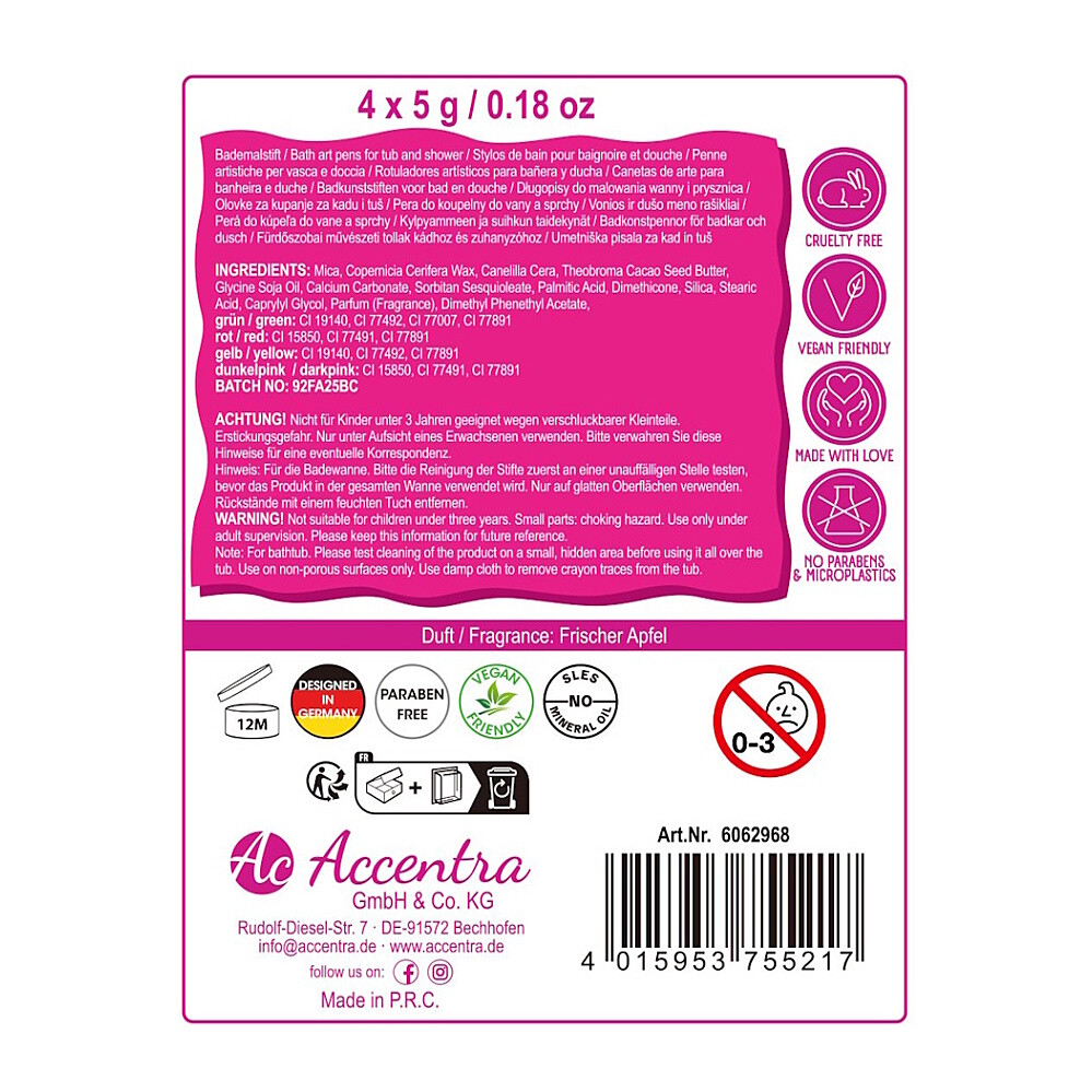 ACCENTRA Pastelky do vane koolkidz jablko 4 farby 20 g