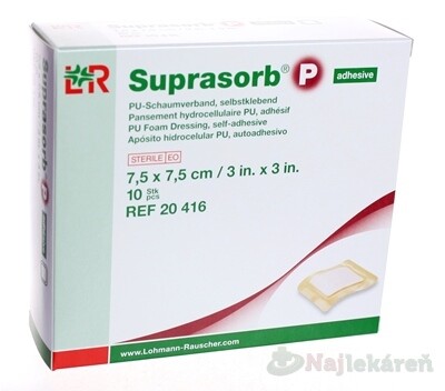 SUPRASORB P PU krytie na rany samolepiace 7,5x7,5cm 10ks