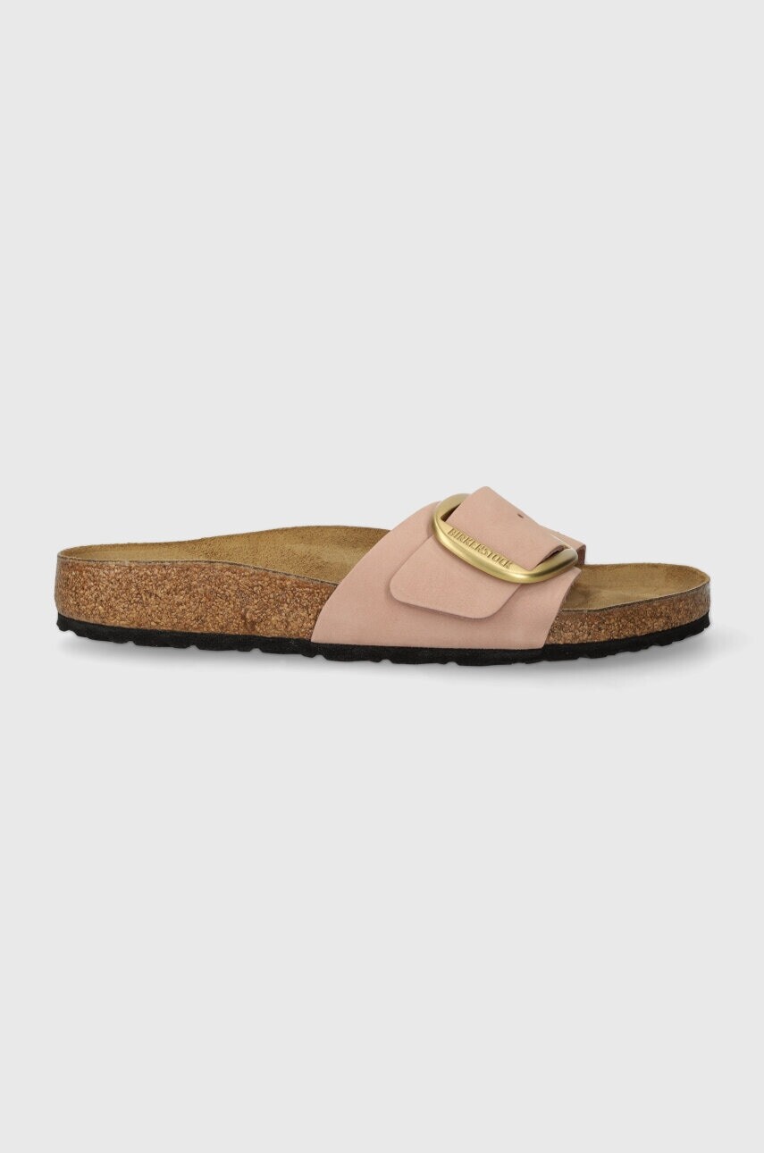 Birkenstock šľapky na plochom podpätku dámske nubukové Madrid Big Buckle