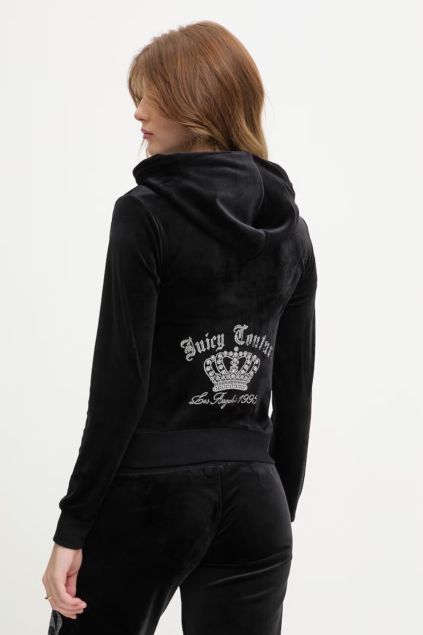 Juicy Couture mikina s kapucňou dámska zamatová GOTHIC CROWN