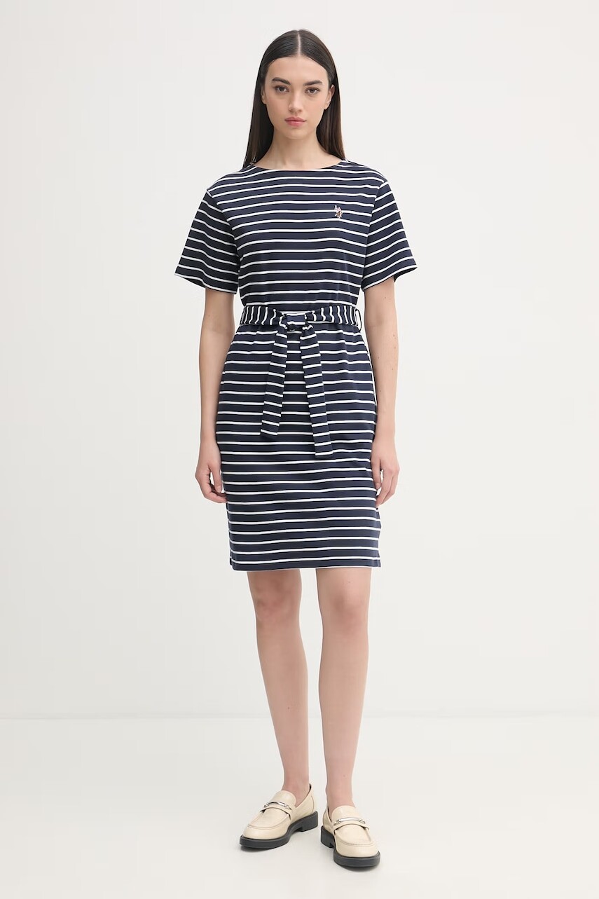 U.S. Polo Assn. šaty bavlnené BOAT NECK BOXY SLEEVE STRIPE MIDI