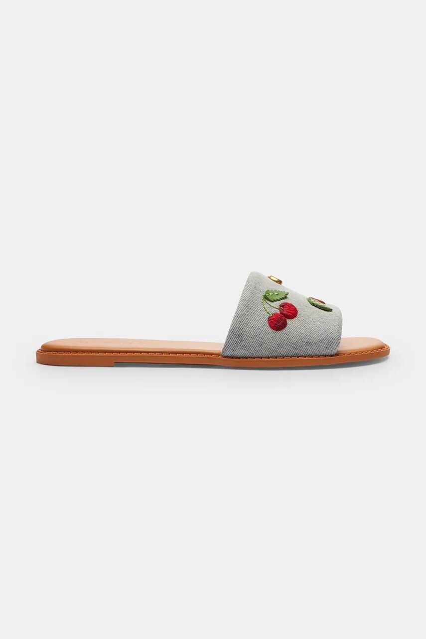 Coach šľapky na plochom podpätku dámske bavlnené Holly Denim Cherries Sandal