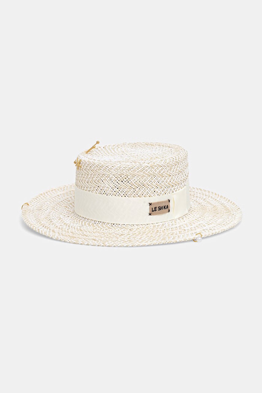 LE SH KA headwear slamený klobúk dámsky Double Chain Pearl Canotier