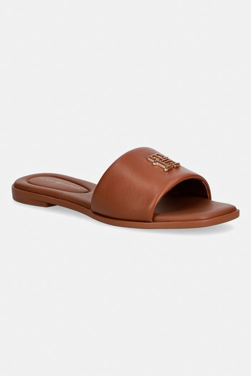Tommy Hilfiger šľapky dámske kožené TH LOGO HARDWARE LEATHER MULE