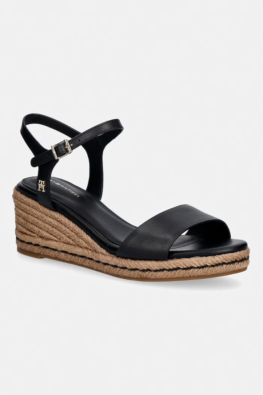 Tommy Hilfiger sandále na platforme po celej dĺžke kožené MID WEDGE ESPAD LEATHER