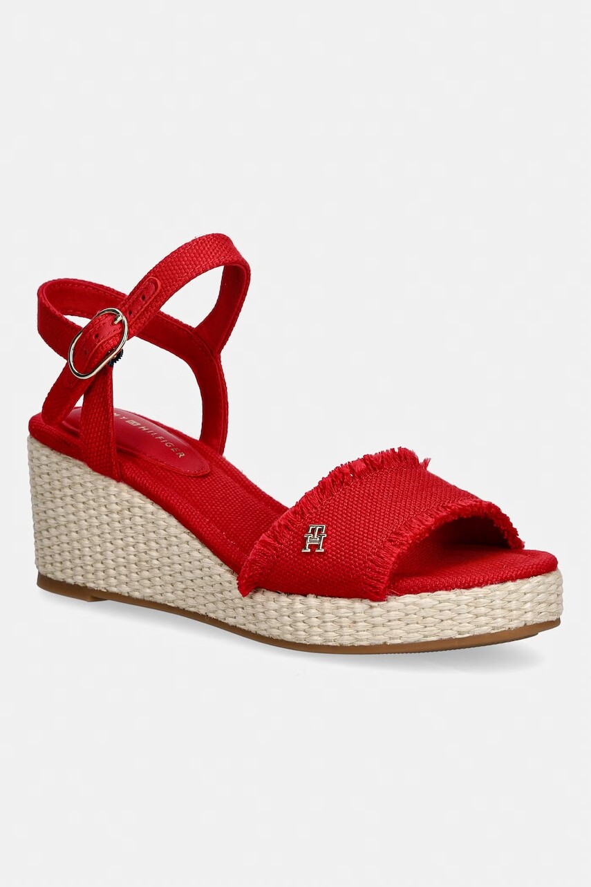 Tommy Hilfiger sandále na platforme po celej dĺžke MID WOVEN WEDGE ESPAD FRINGE