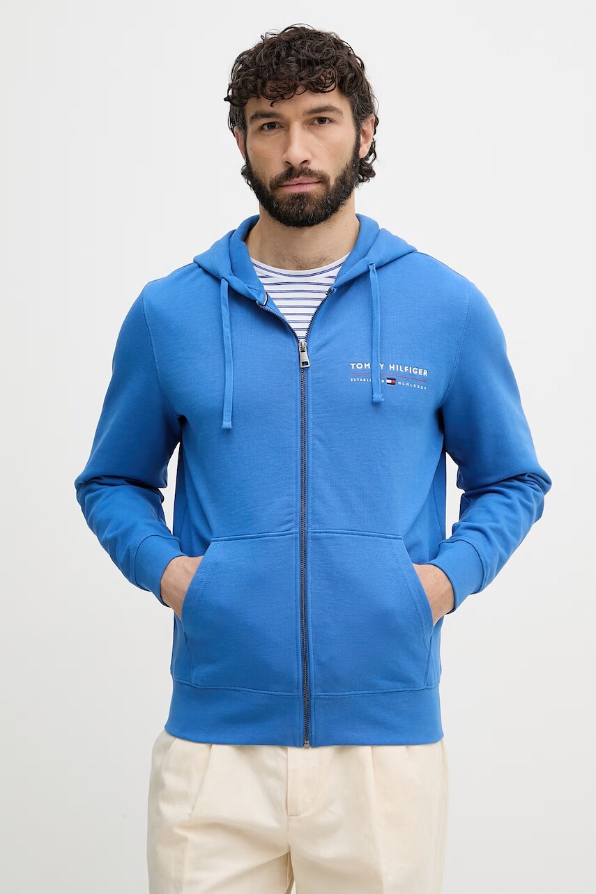 Tommy Hilfiger mikina na zips s kapucňou pánska bavlnená