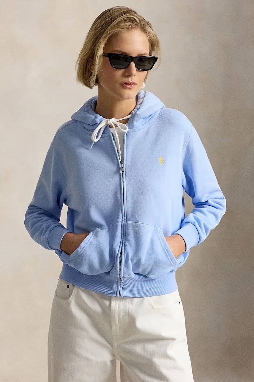 Polo Ralph Lauren mikina na zips s kapucňou dámska bavlnená ISLAND FLC-KNT-SWEATSHIRT