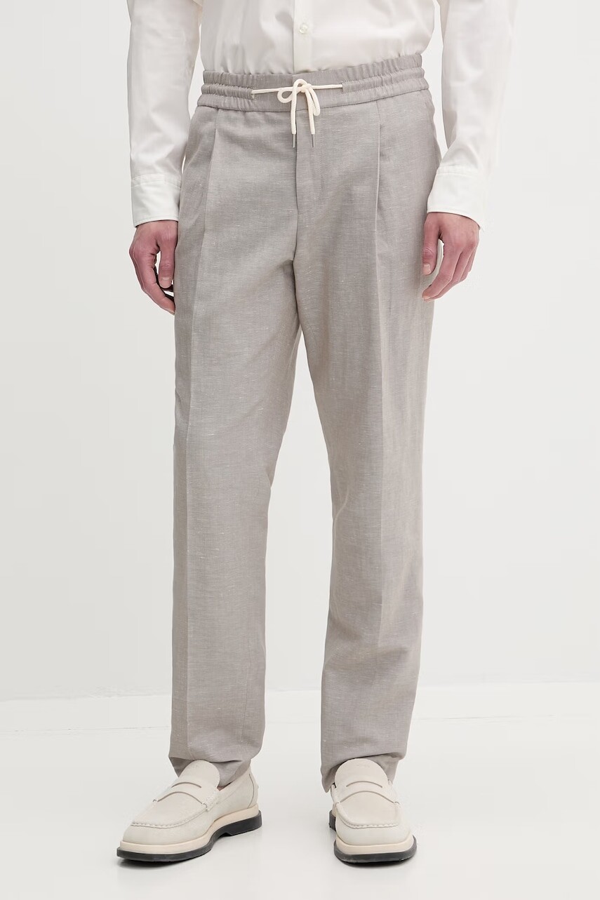 HUGO nohavice slim fit pánske s prímesou ľanu Getlin251F3