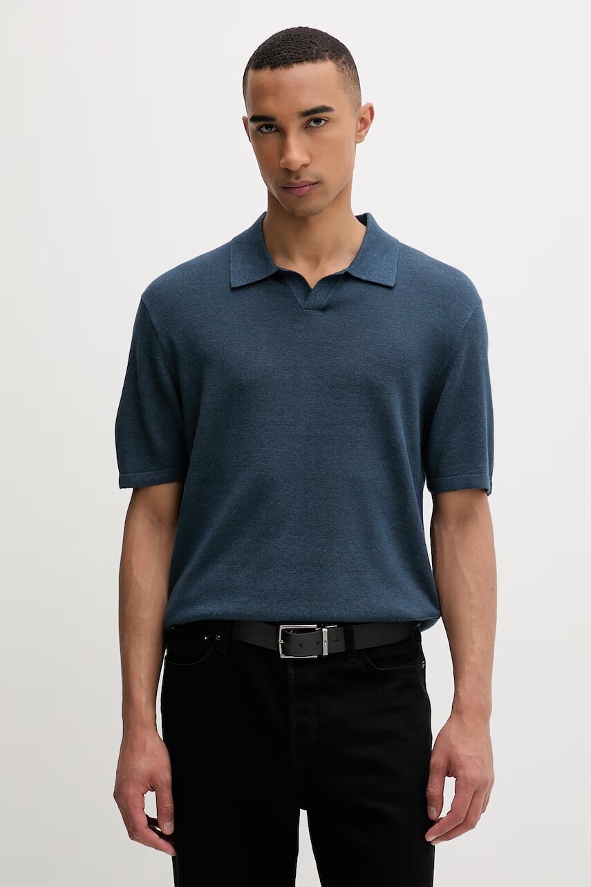 Calvin Klein úpletové polo tričko pánske s prímesou ľanu