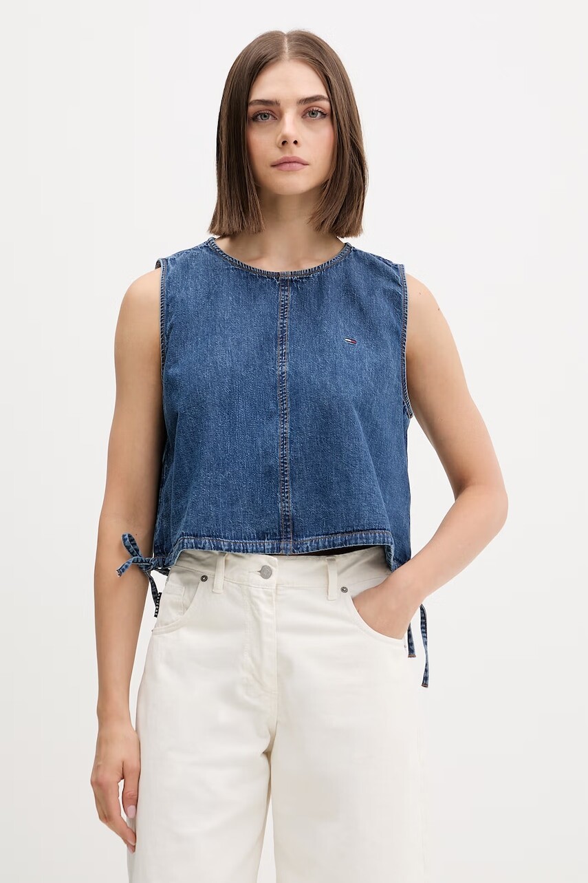 Tommy Jeans blúzka s ramienkami dámska rifľová