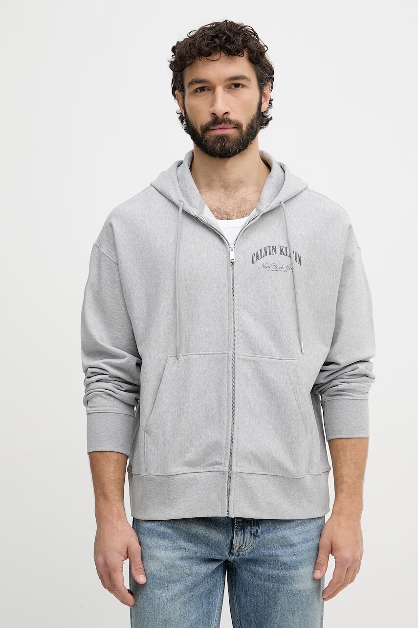 Calvin Klein Jeans mikina na zips s kapucňou dámska s bavlnou