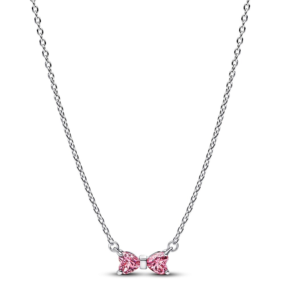 Pandora Strieborný náhrdelník Ružová mašlička Timeless 394235C01-45