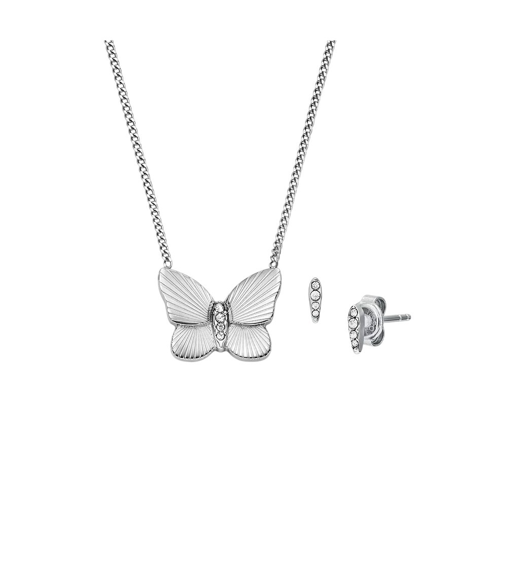 Fossil Set oceľových šperkov Motýľ JF04935SET (náhrdelník, náušnice)
