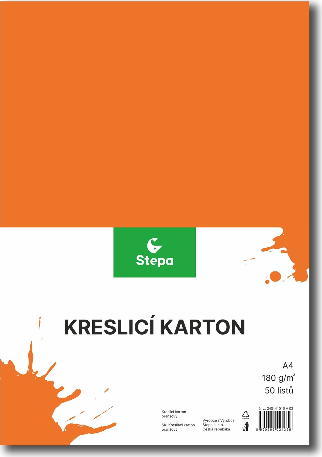 STEPA kresliaci kartón A4, 50 listov, 180 g/m2, oranžový